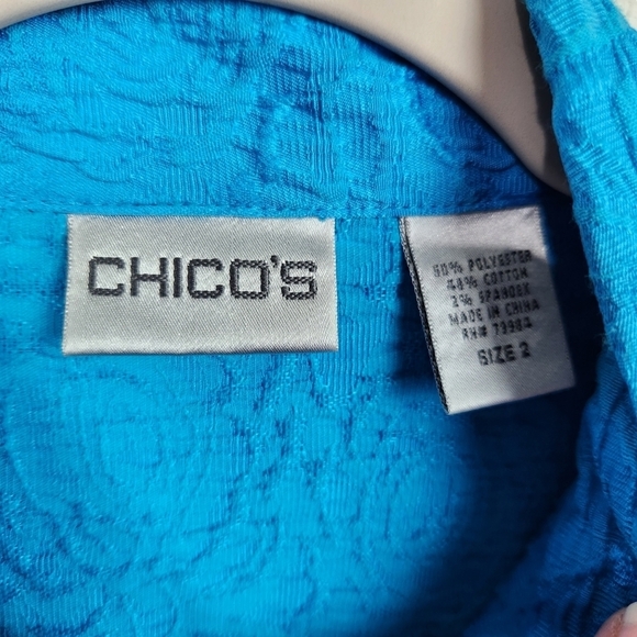 Chico's Blue Floral Crinkled Look Button Up Shirt Jacket Size Large Chico Size 2 - Picture 6 of 7